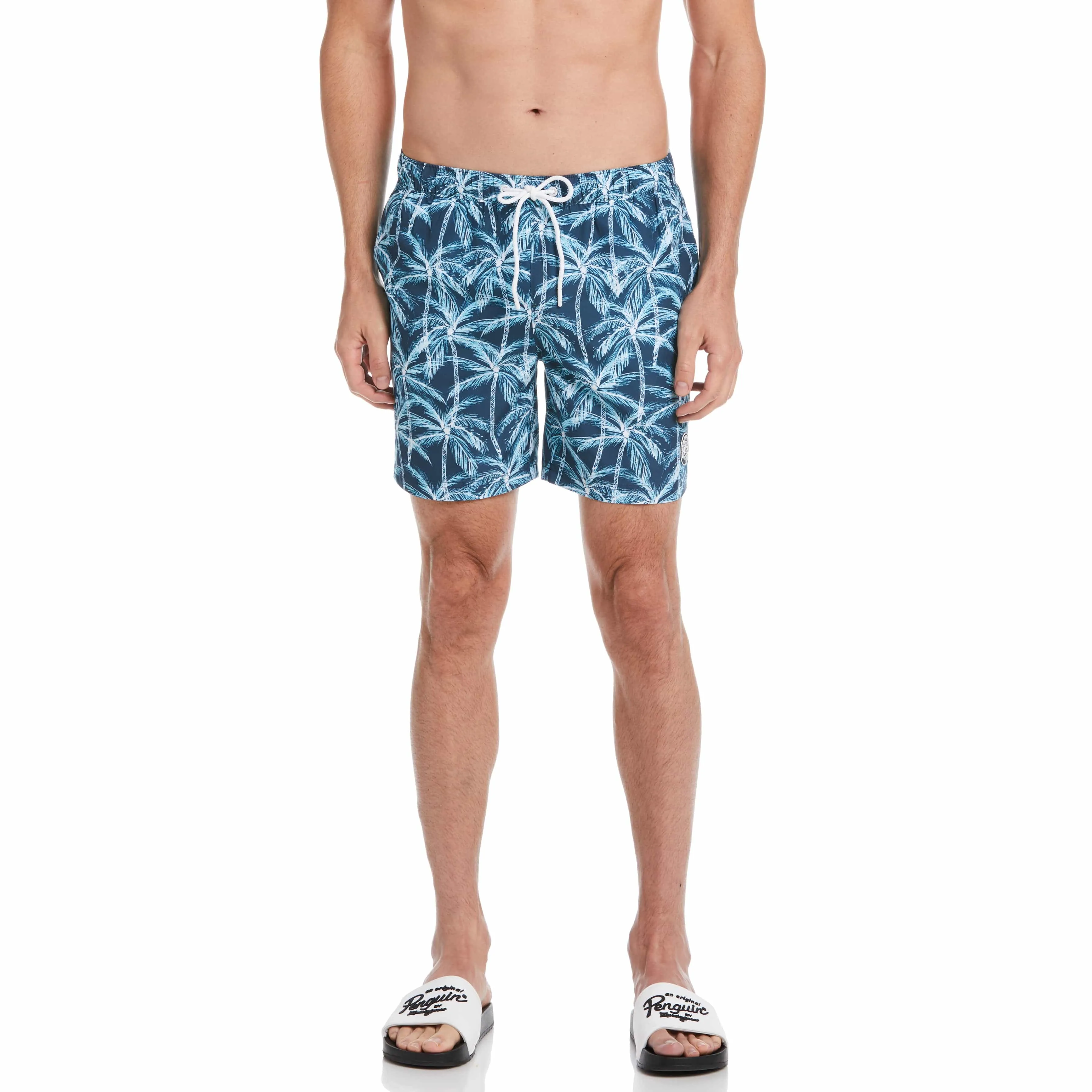 Allover Palm Print Slim Fit Swim Short