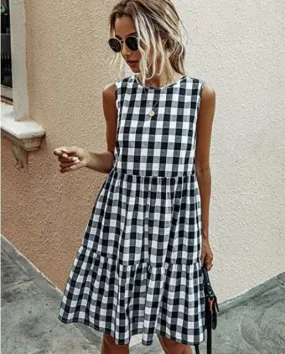 Amy Fashion - Casual Loose Plaid Print Ruffled Midi Dress