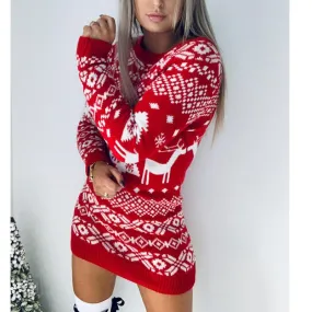 Amy Fashion - Christmas Long Sleeve Round Neck Knitted Pullover