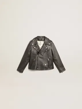 Boys’ biker jacket in distressed leather