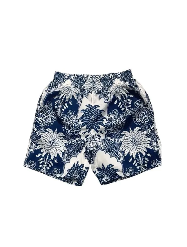 Boys Blue Palm Print Swim shorts