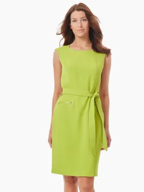 Cap Sleeve Stretch Crepe Tie-Waist Dress