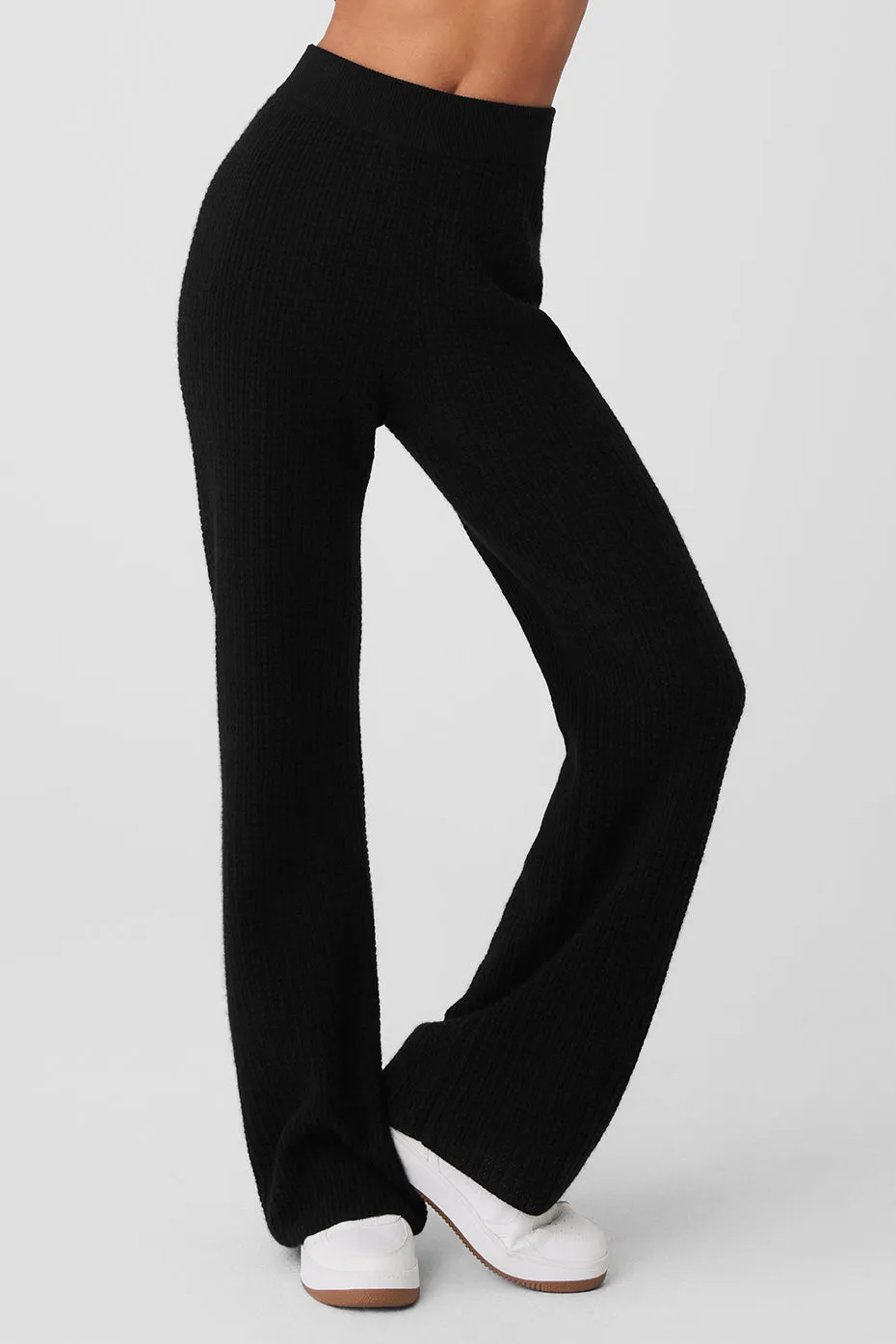 Cashmere High-Waist Plush Waffle Pant - Black