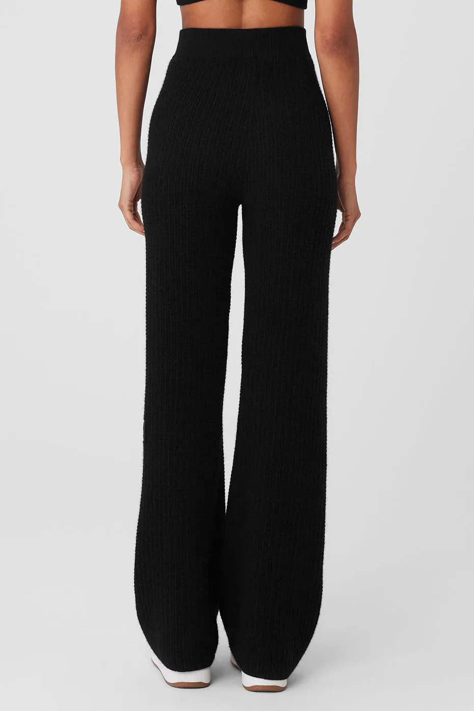 Cashmere High-Waist Plush Waffle Pant - Black