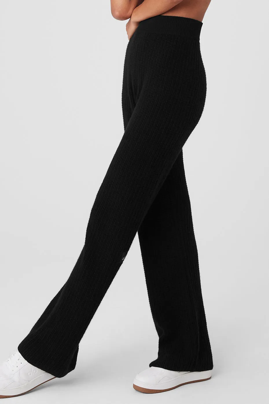 Cashmere High-Waist Plush Waffle Pant - Black