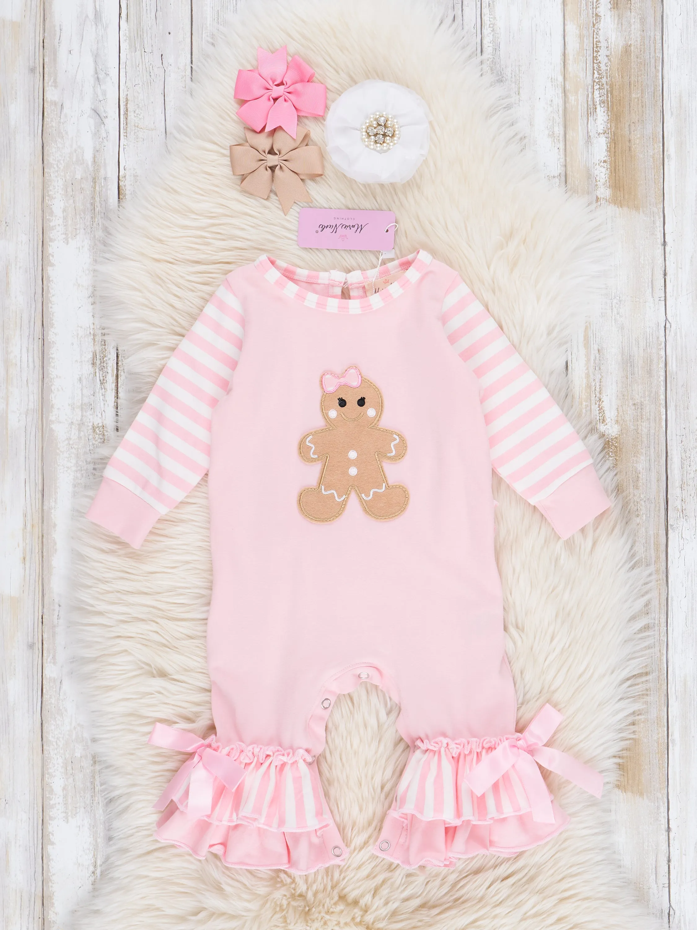 Christmas Gingerbread Romper Pajamas - Pink