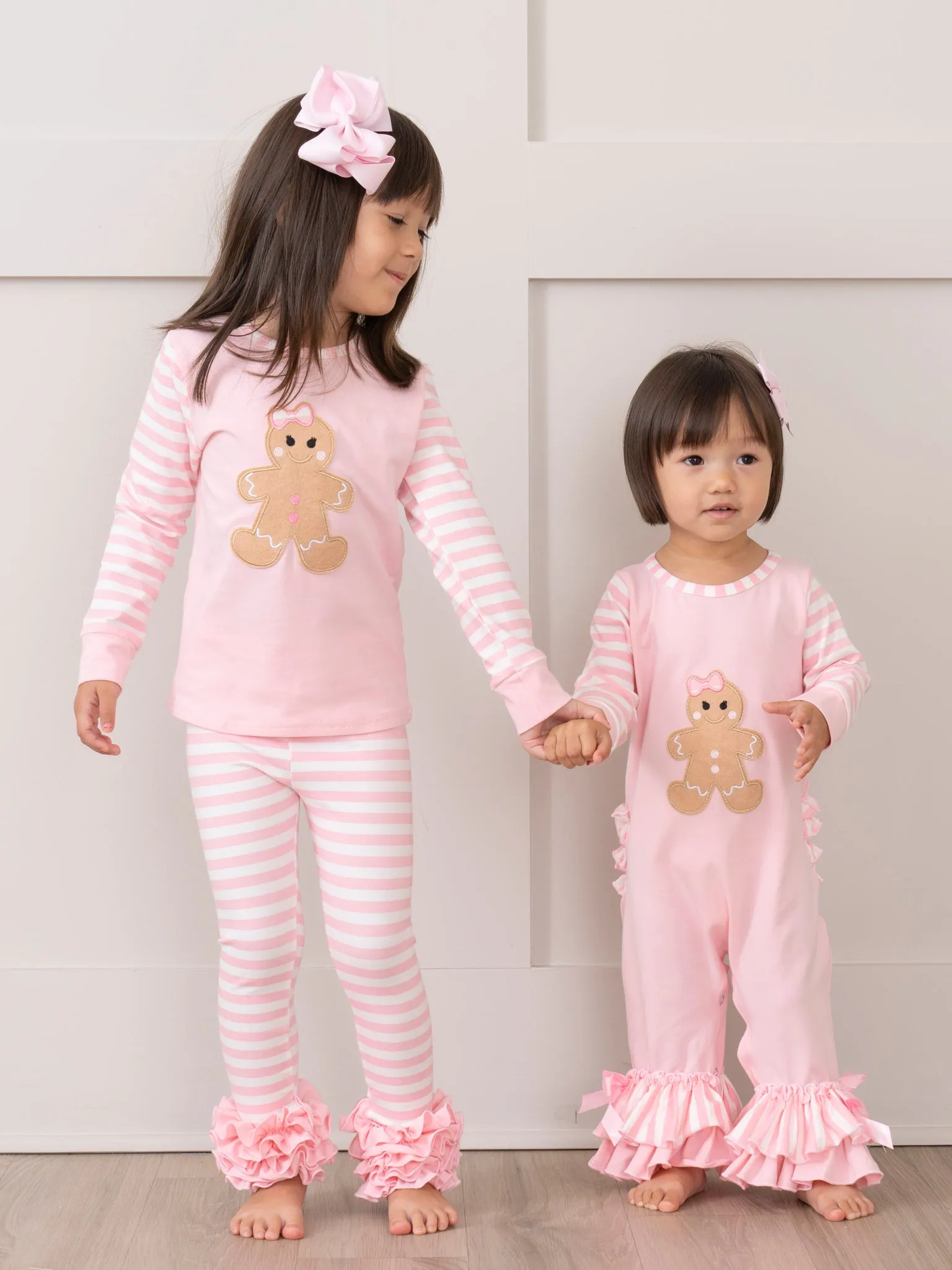 Christmas Gingerbread Romper Pajamas - Pink