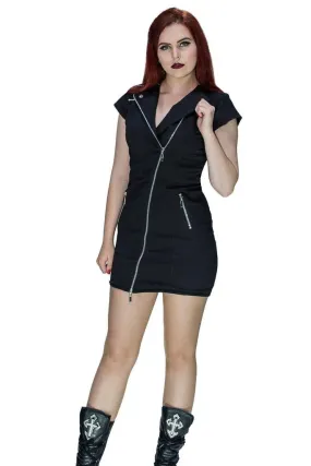 Cotton Lining Black Biker Mini Dress - Abigail