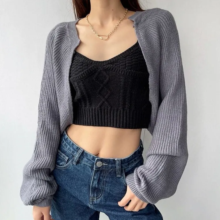 Cropped Cardigan with Bell Sleeves