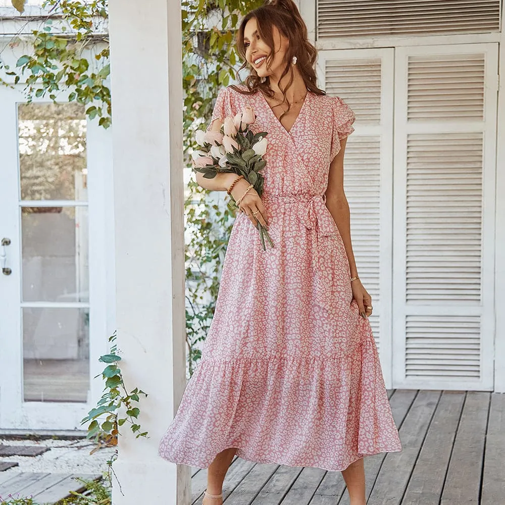 DressBetty - Summer Chiffon Floral Print Boho Dress