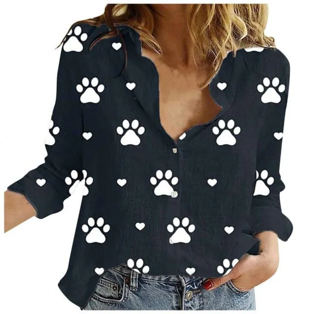 DressBetty - Summer Fashion Woman Blouses Spring Long-Sleeved Lapel Kawaii Dog Print Button Top Women's Shirt Loose Plus Size Ladies Clothes