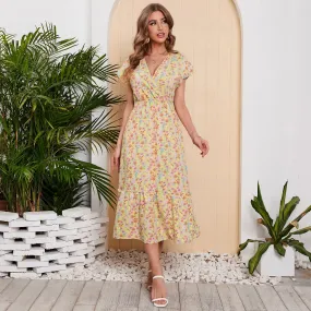 DressBetty - V Neck Chiffon Print Dress