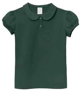 Girls Soft Cotton Jersey Peter Pan Collar Polo Puff Short Sleeve Tee-Seconds | Damage Uniform Hunter Green