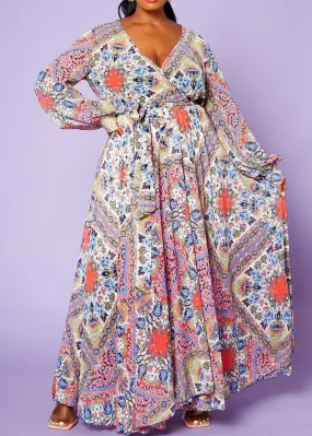 HI Curvy Plus Size Women Paisley Print Chiffon Maxi Dress