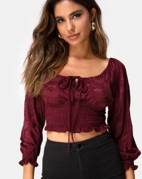 Lancer Crop Top in Satin Rose Burgundy