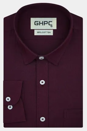 Men's 100% Cotton Plain Solid Full Sleeves Shirt (Maroon)