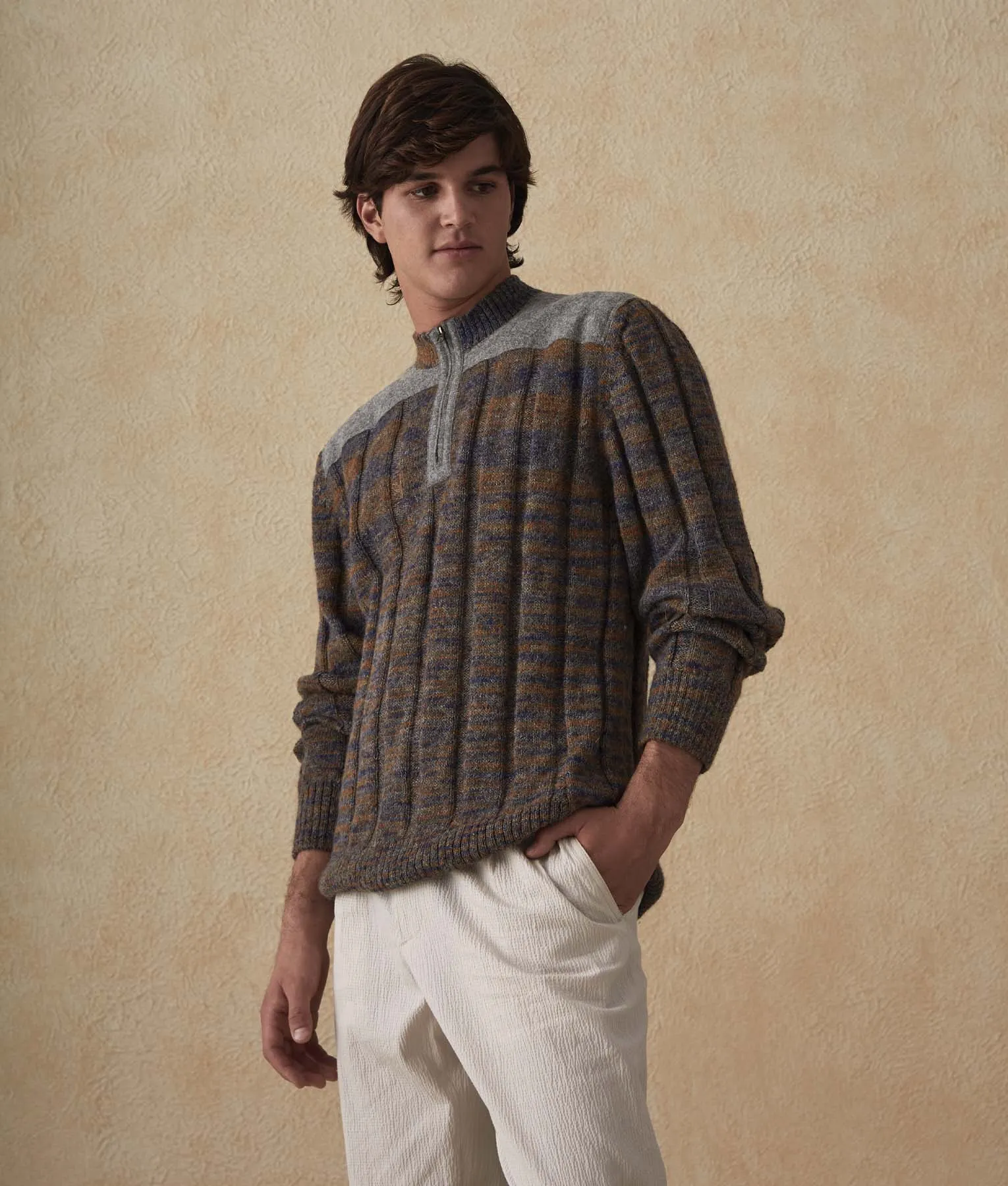 Men's Half-Zipped Ribbed Sweater