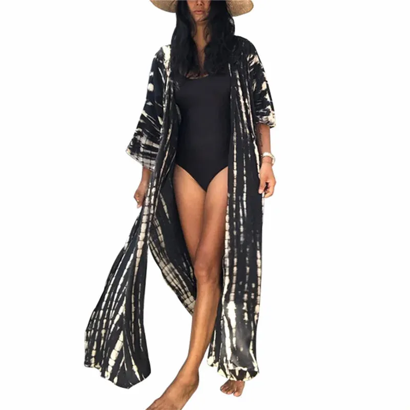 New Arrival Women Beach Dress Smock Hooded Ankle Long Ceck Pattern Sunscreen Smock for Swimming Pool Cover-Ups Bikini Wear