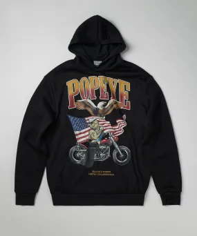 Popeye Biker Graphic Print Hoodie - Black