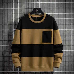 Stripe Sweatshirt Cotton Oversized Hoodies Men Long Sleeve O-Neck Pullovers Male Fashion Tops