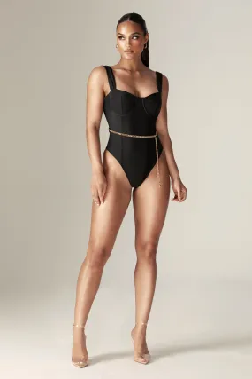 Timera Chain Belted One Piece Swimsuit (Black)