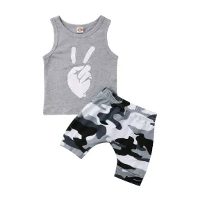 Toddler Kids Camo Clothing Baby Boys Tops T-shirt Short Pants 2Pcs Outfits Set Clothes