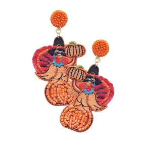 Trendy Felt Back Beaded Turkey Dangle Earrings