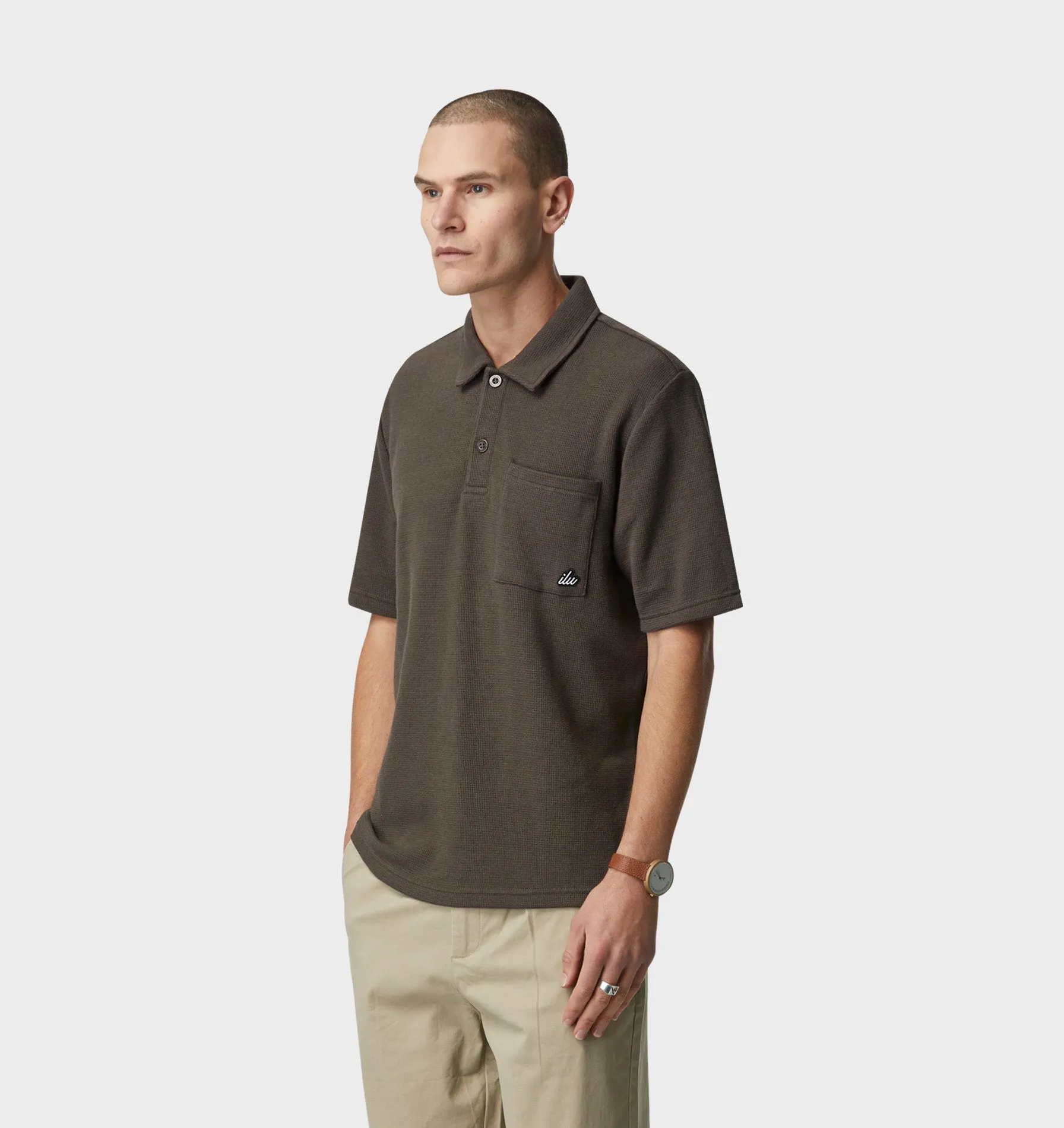 Waffle Polo Shirt - Burnt Olive