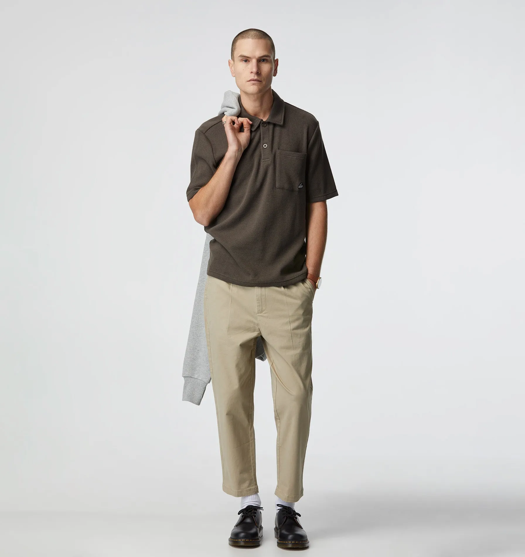 Waffle Polo Shirt - Burnt Olive