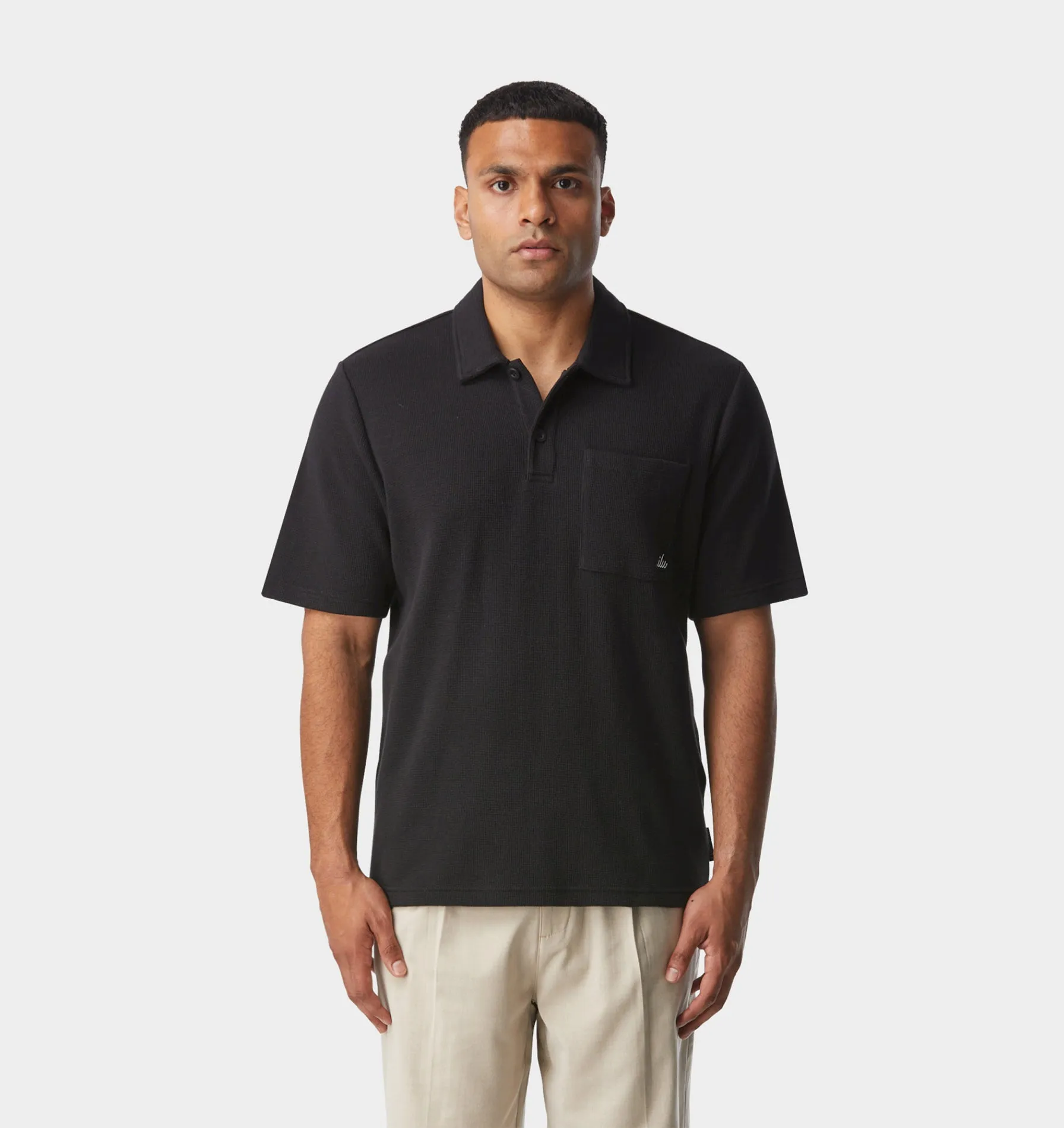 Waffle SS Polo Shirt - Black