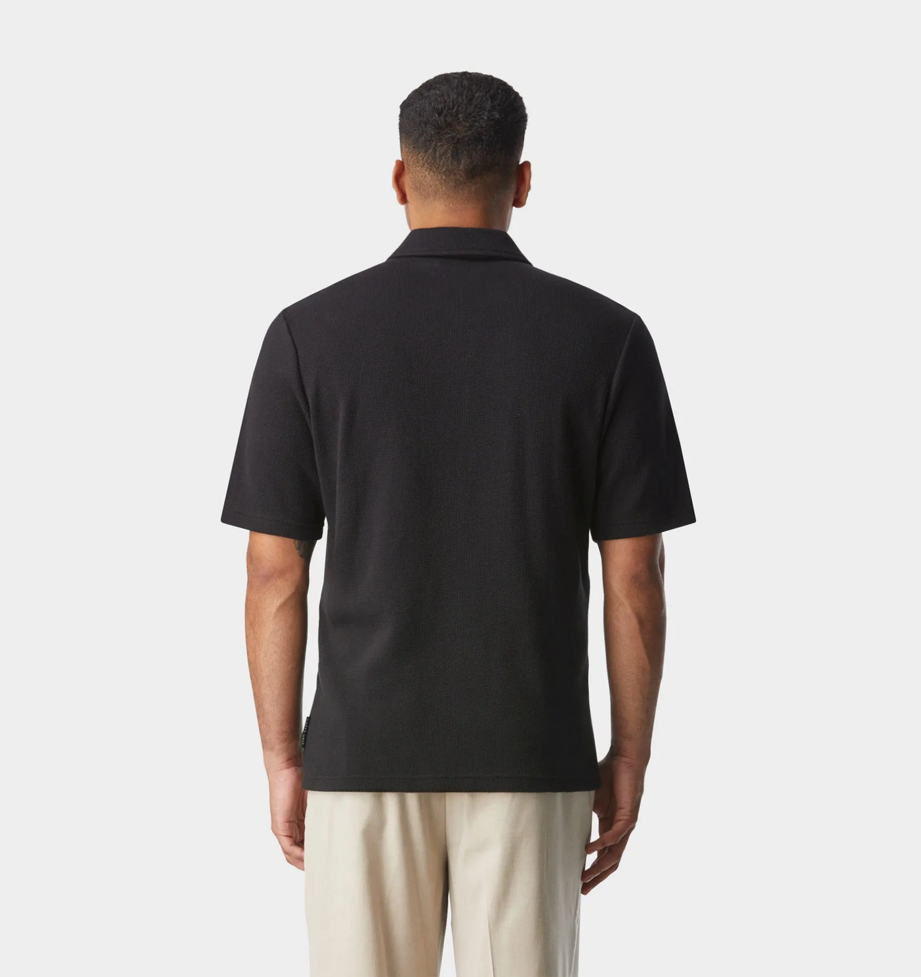 Waffle SS Polo Shirt - Black