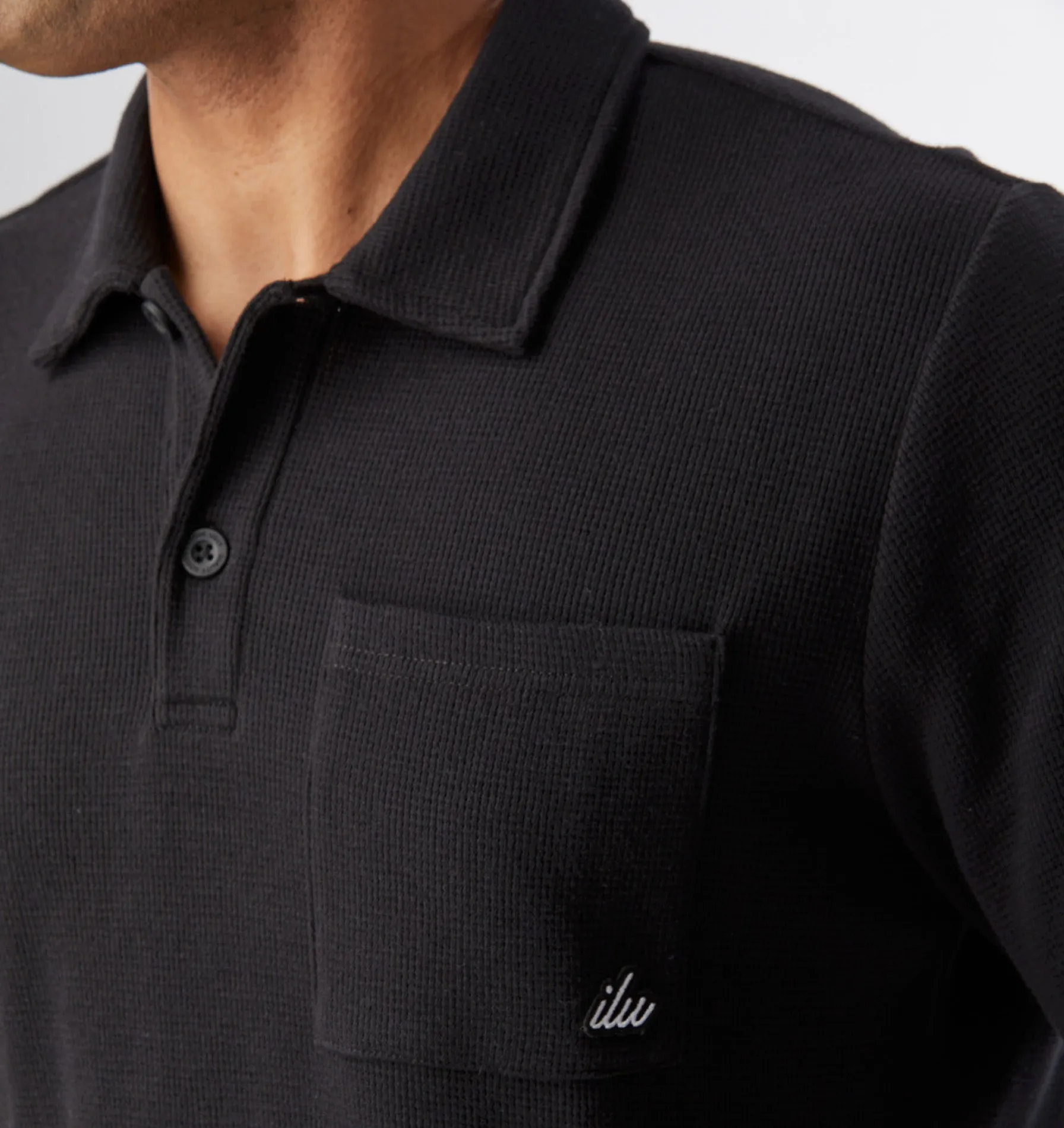 Waffle SS Polo Shirt - Black