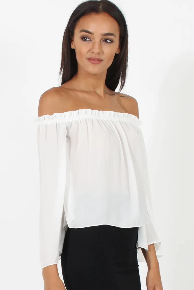 White Bardot Three Quarter Bell Sleeve Crop- Chantelle