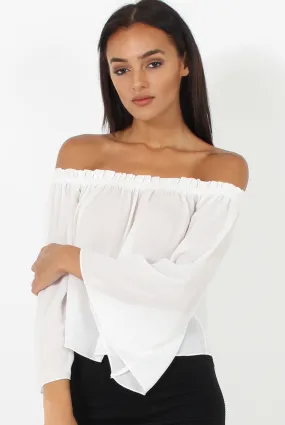 White Bardot Three Quarter Bell Sleeve Crop- Chantelle