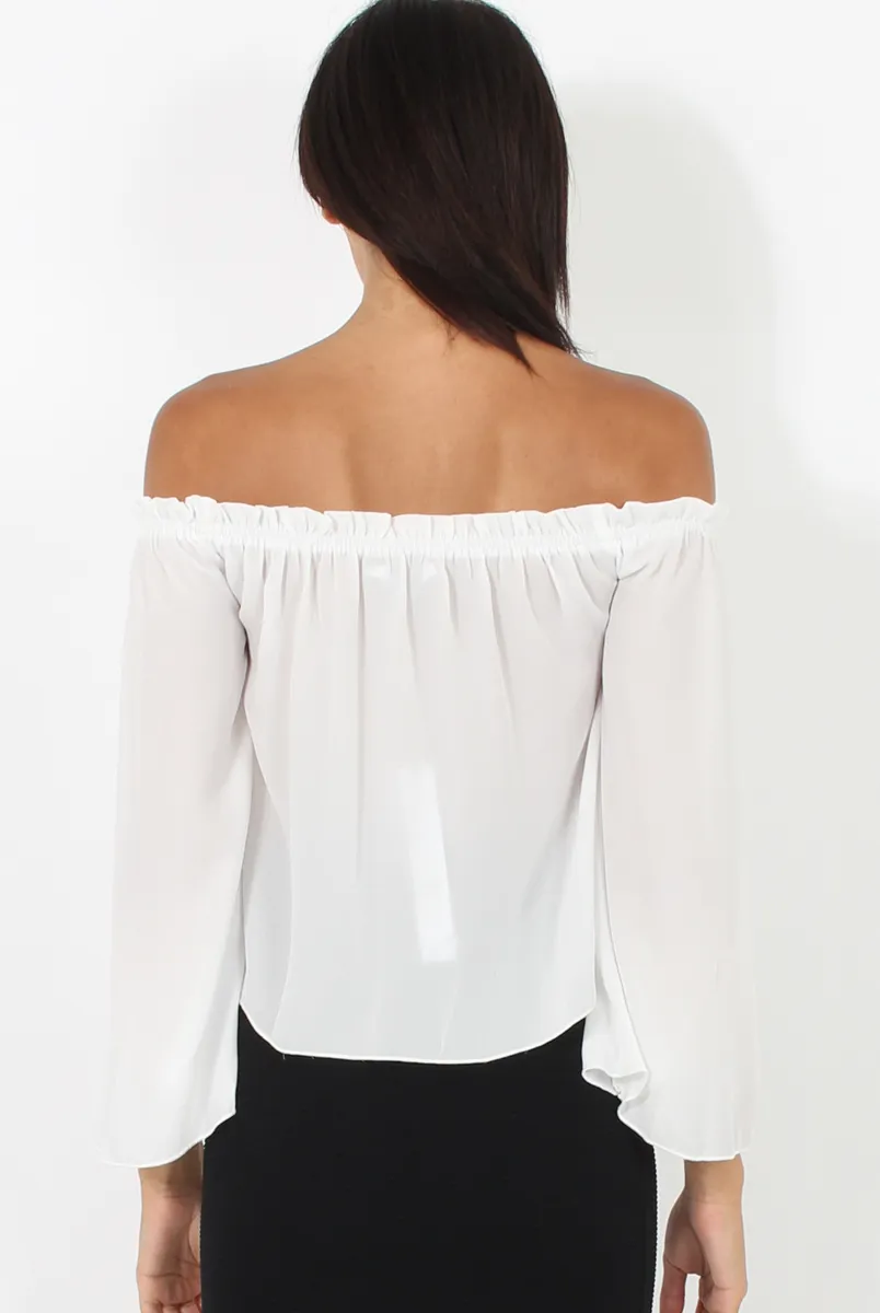 White Bardot Three Quarter Bell Sleeve Crop- Chantelle